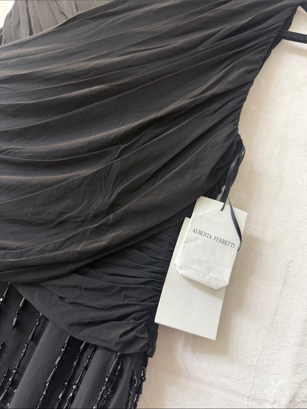 Alberta Ferretti Black Beaded Draped Mini Dress - Picture 2 of 5